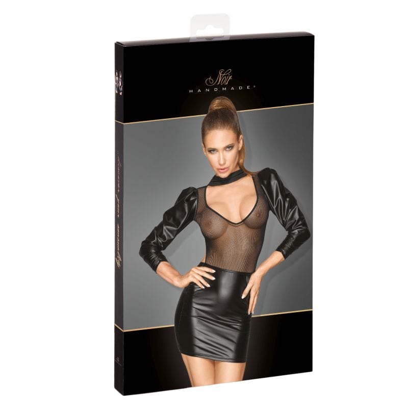 Noir Power Wetlook Tulle Dress w Bouffant Sleeves - Image 8