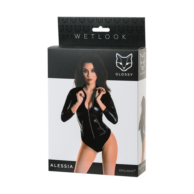 Glossy Alessia Wetlook Bodysuit with Zip - Image 2