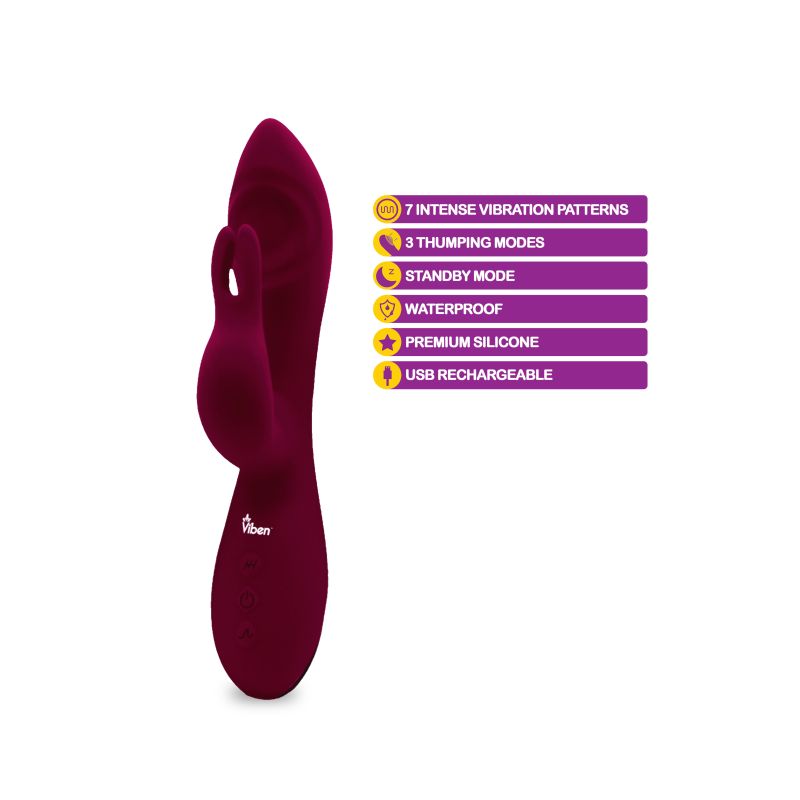 Viben Pzazz Rechargeable Thumping Rabbit - Ruby - Image 3