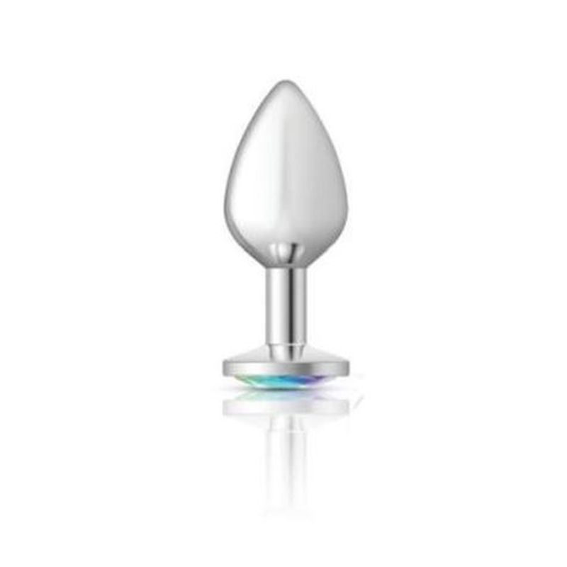 Cheeky Charms Silver Round Butt Plug Clear Iridescent Jewel Large - Image 2