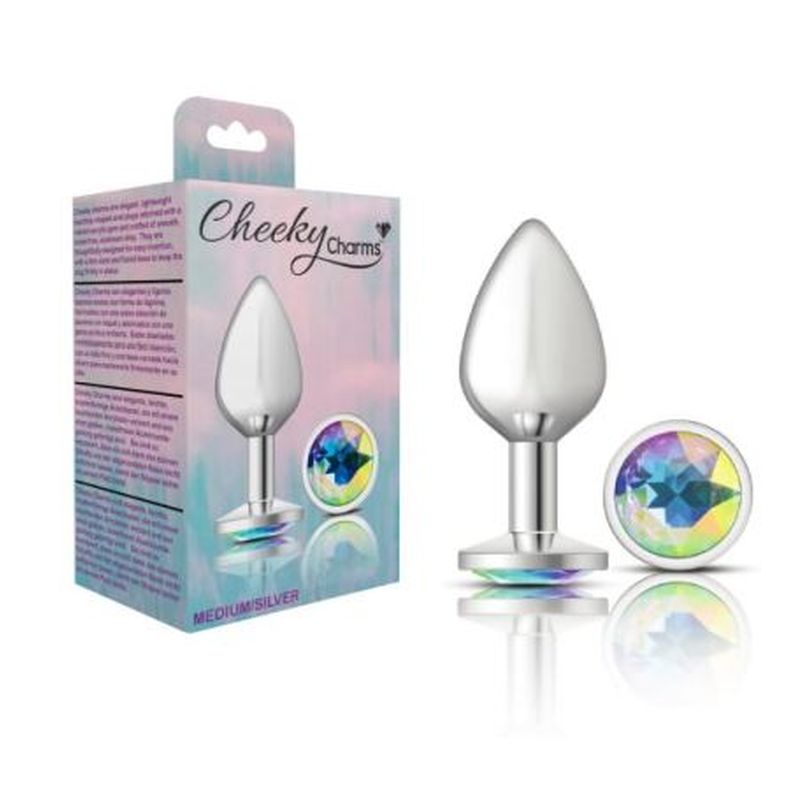 Cheeky Charms Silver Round Butt Plug Clear Iridescent Jewel Large - Image 3