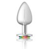 Cheeky Charms Silver Round Butt Plug w Rainbow Jewel Large - Image 2