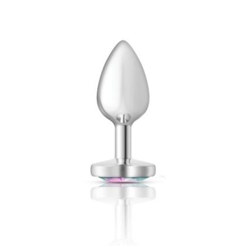 Cheeky Charms Silver Metal Butt Plug Clear Jewel Small - Image 2