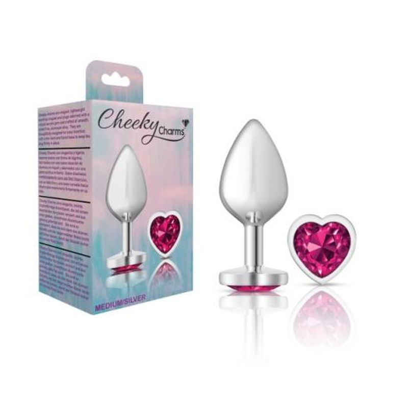 Cheeky Charms Silver Metal Butt Plug Pink Jewel Medium - Image 3
