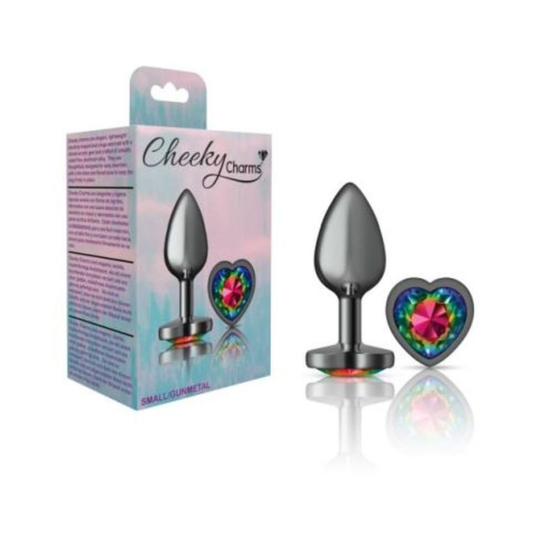 Cheeky Charms Gunmetal Butt Plug Rainbow Jewel Small - Image 3