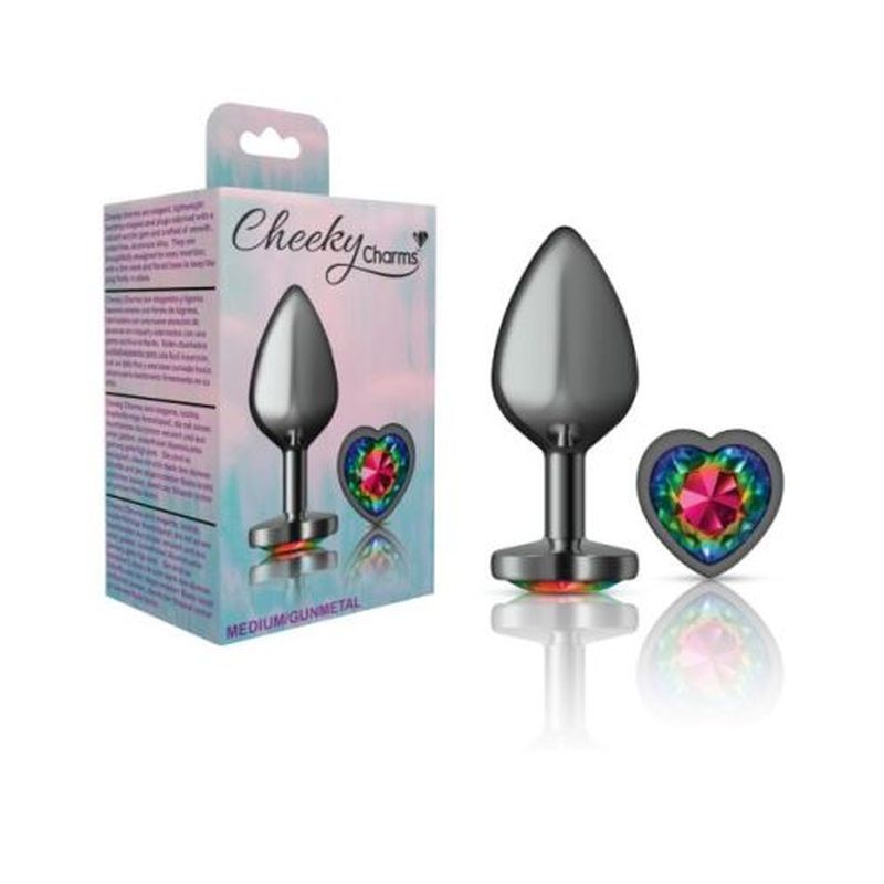 Cheeky Charms Gunmetal Butt Plug Rainbow Jewel Medium - Image 3