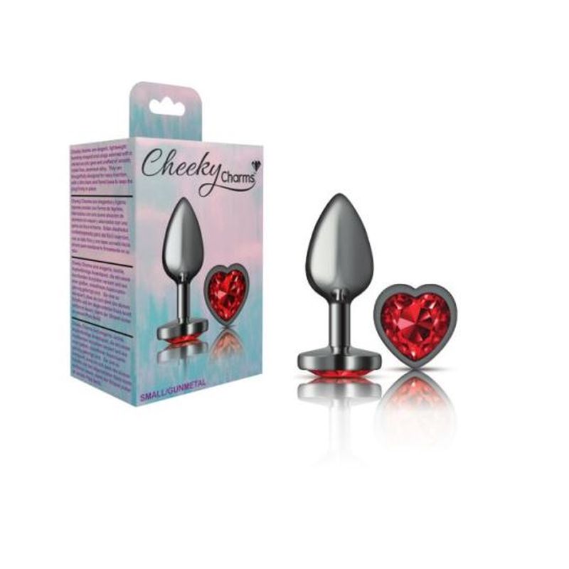 Cheeky Charms Gunmetal Butt Plug Red Heart Jewel Small - Image 3
