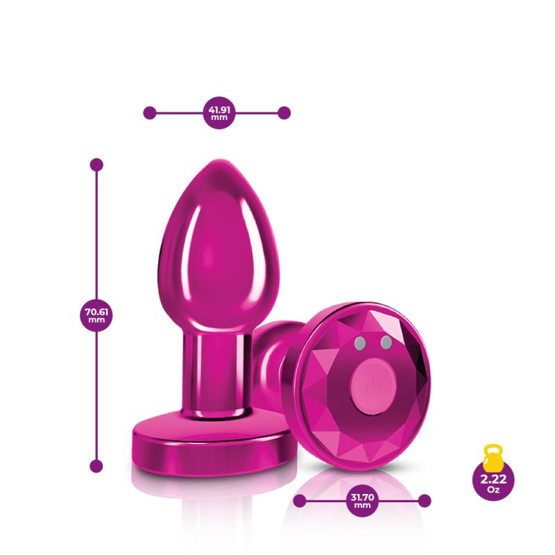 Cheeky Charms Pink Vibrating Metal Butt Plug w Remote Small - Image 2