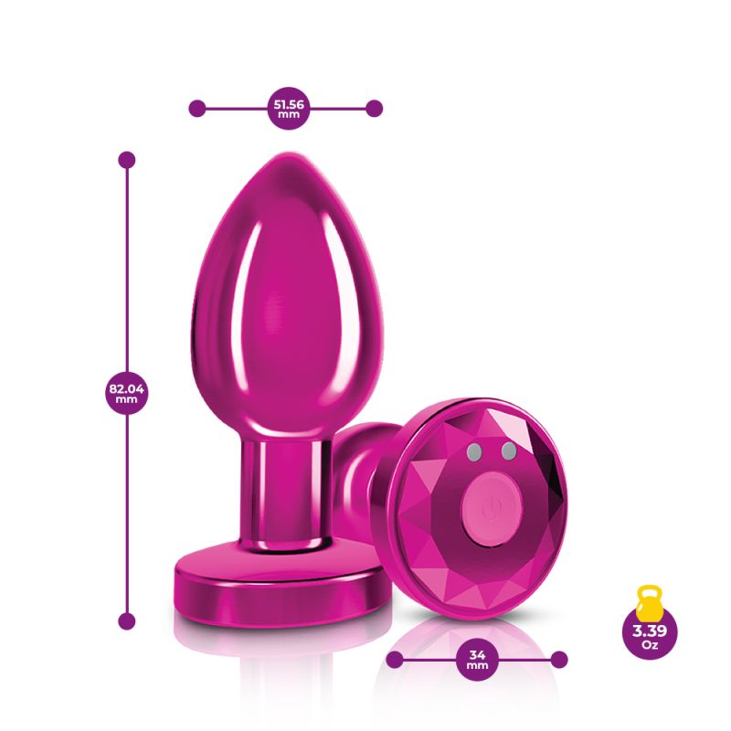 Cheeky Charms Pink Vibrating Metal Butt Plug w Remote Medium - Image 2