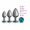 Cheeky Charms Round Metal Butt Plug Gunmetal 3 Pc Kit Teal Jewel - Image 2