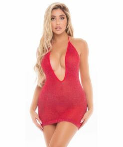 Love Bite Plunge Halter Dress Red