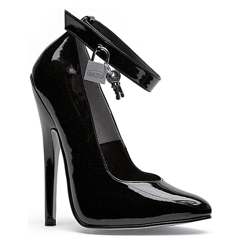 Ellie Shoes Fetish Pump Lock and Key Black 6in - Image 4