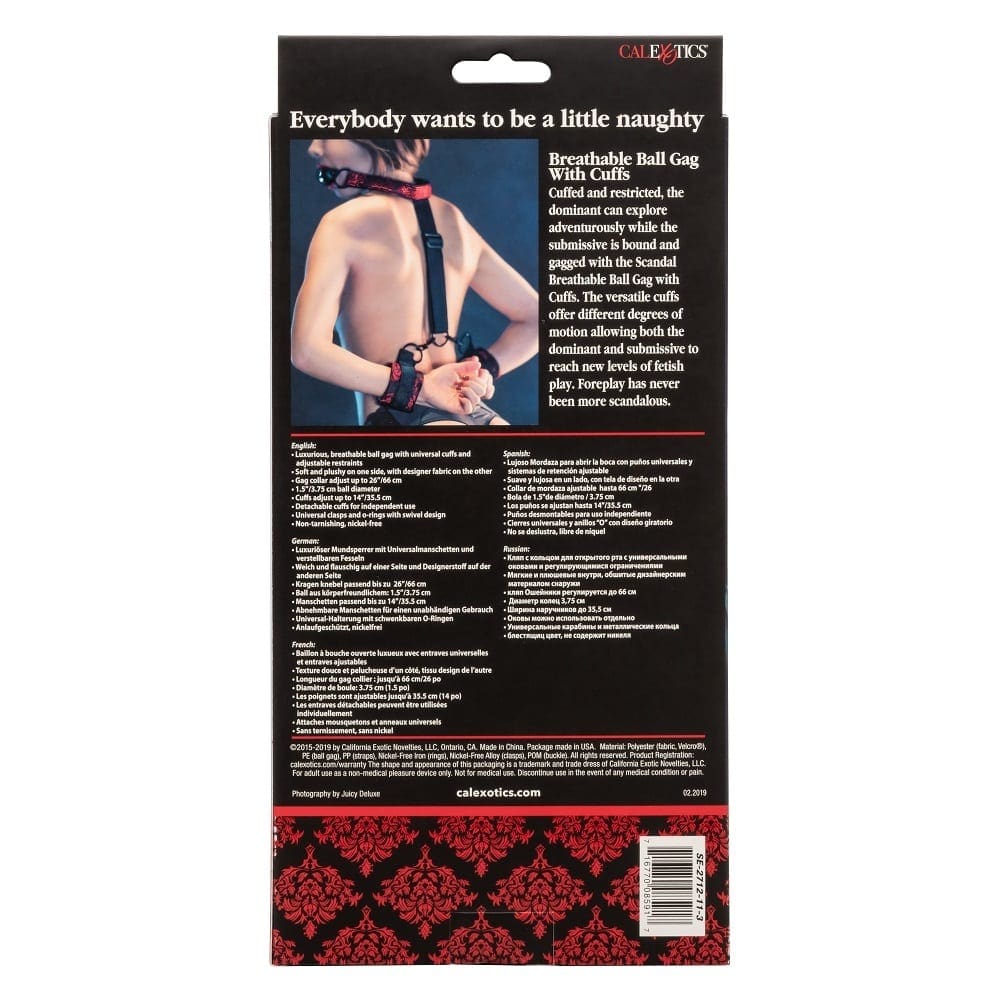 CalExotics Scandal Breathable Ball Gag With Cuffs Red - Image 3