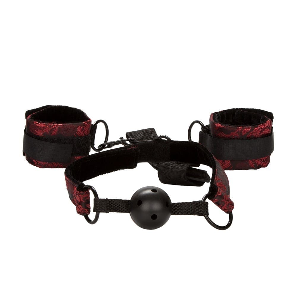 CalExotics Scandal Breathable Ball Gag With Cuffs Red - Image 4